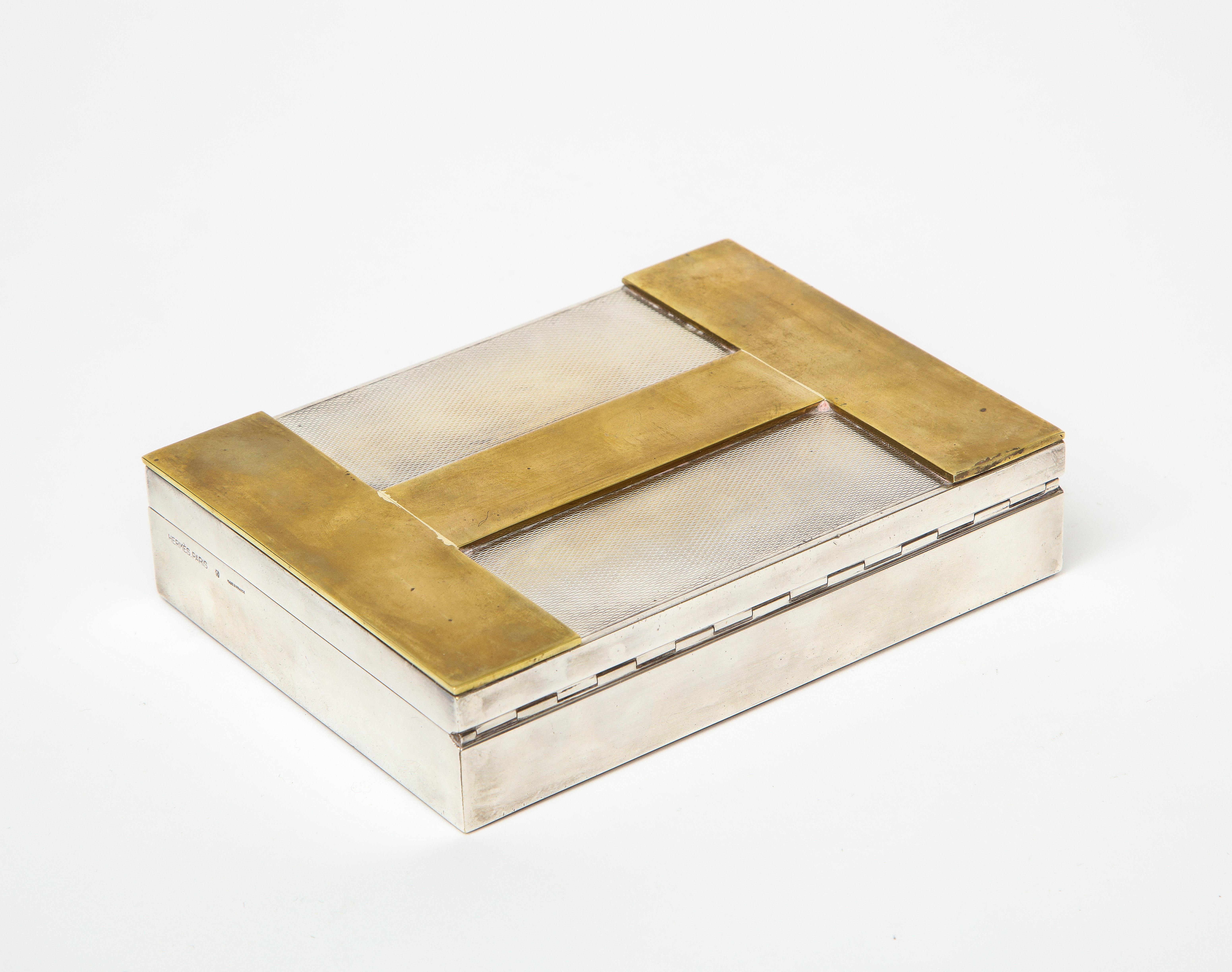 20th Century Engine Turned Silver and Gold-Plated Hermès H-Box, France, circa 1960s