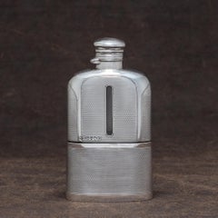 Engine Turned Silver Hip Flask, Hallmarked London 1878.
