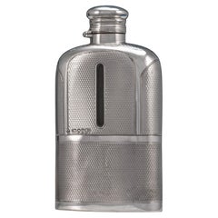 Engine Turned Silver Hip Flask, Hallmarked London 1878.