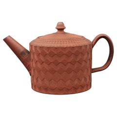 Antique Engine-Turned Teapot in Redware, Myatt, C1770