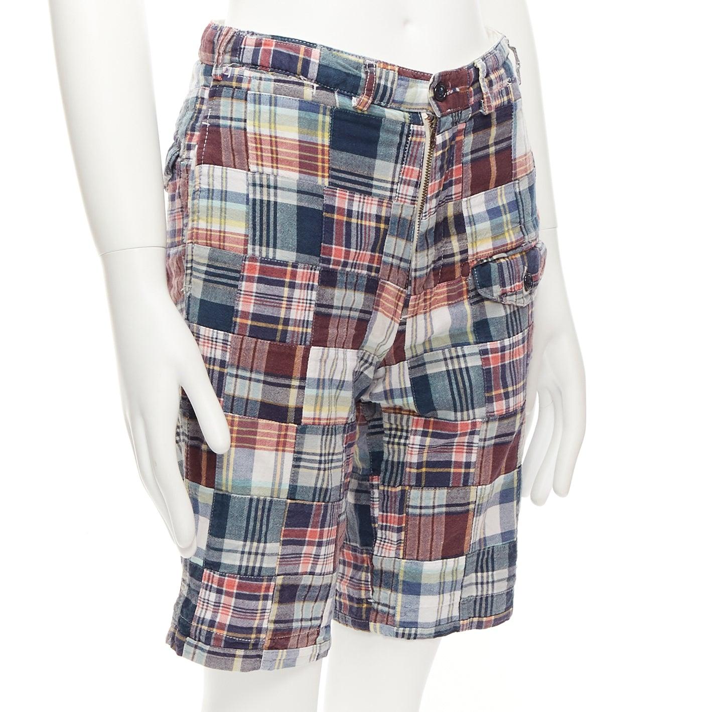 Gray ENGINEERED GARMENTS multicolor cotton checkered patchwork shorts 28