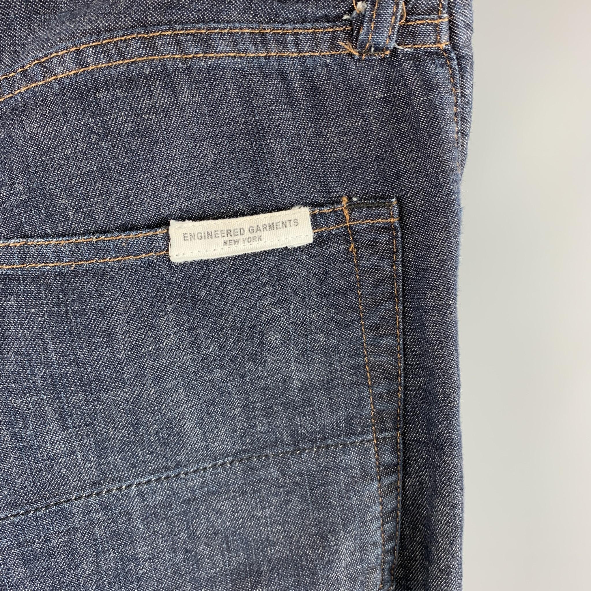 ENGINEERED GARMENTS Size 32 Indigo Contrast Stitch Cotton Zip Fly Jeans In Good Condition In San Francisco, CA