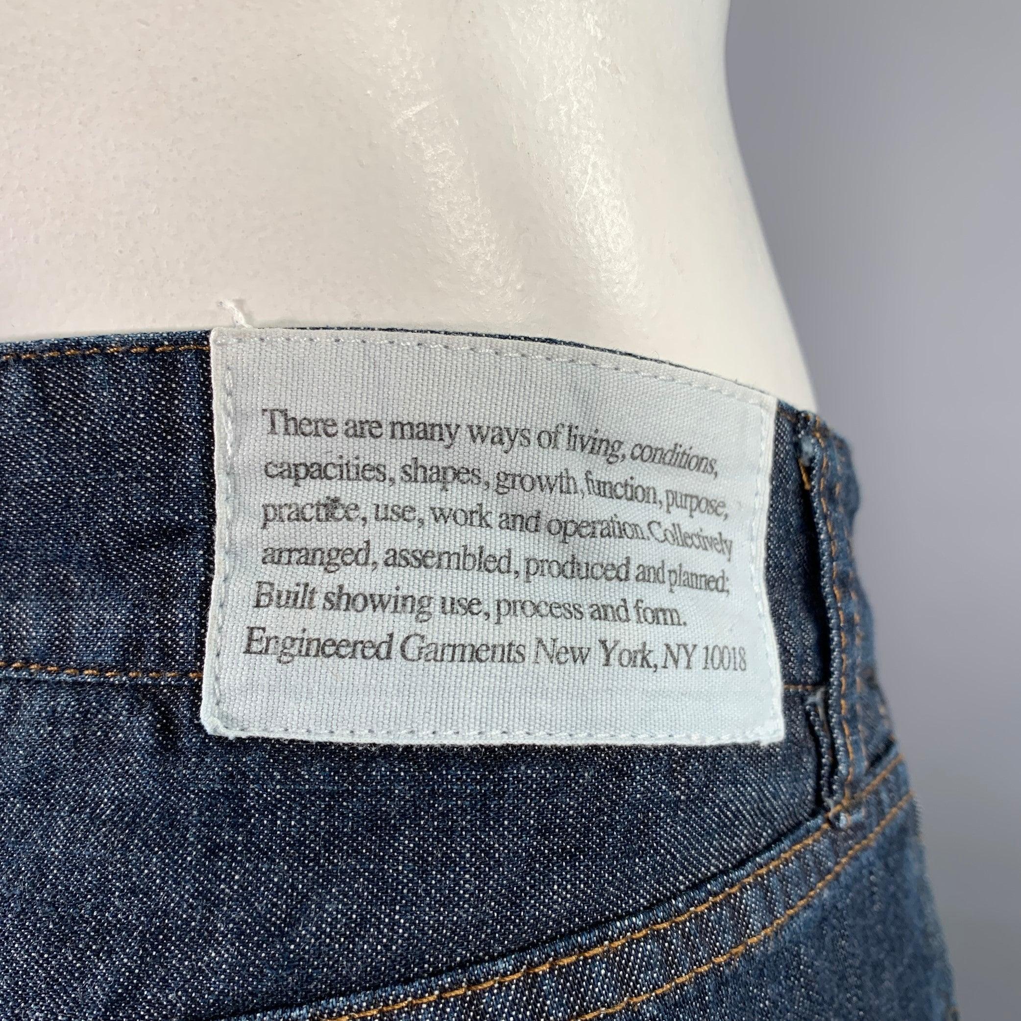 Black ENGINEERED GARMENTS Size 34 Blue Contrast Stitch Cotton 5 Pocket Jeans For Sale