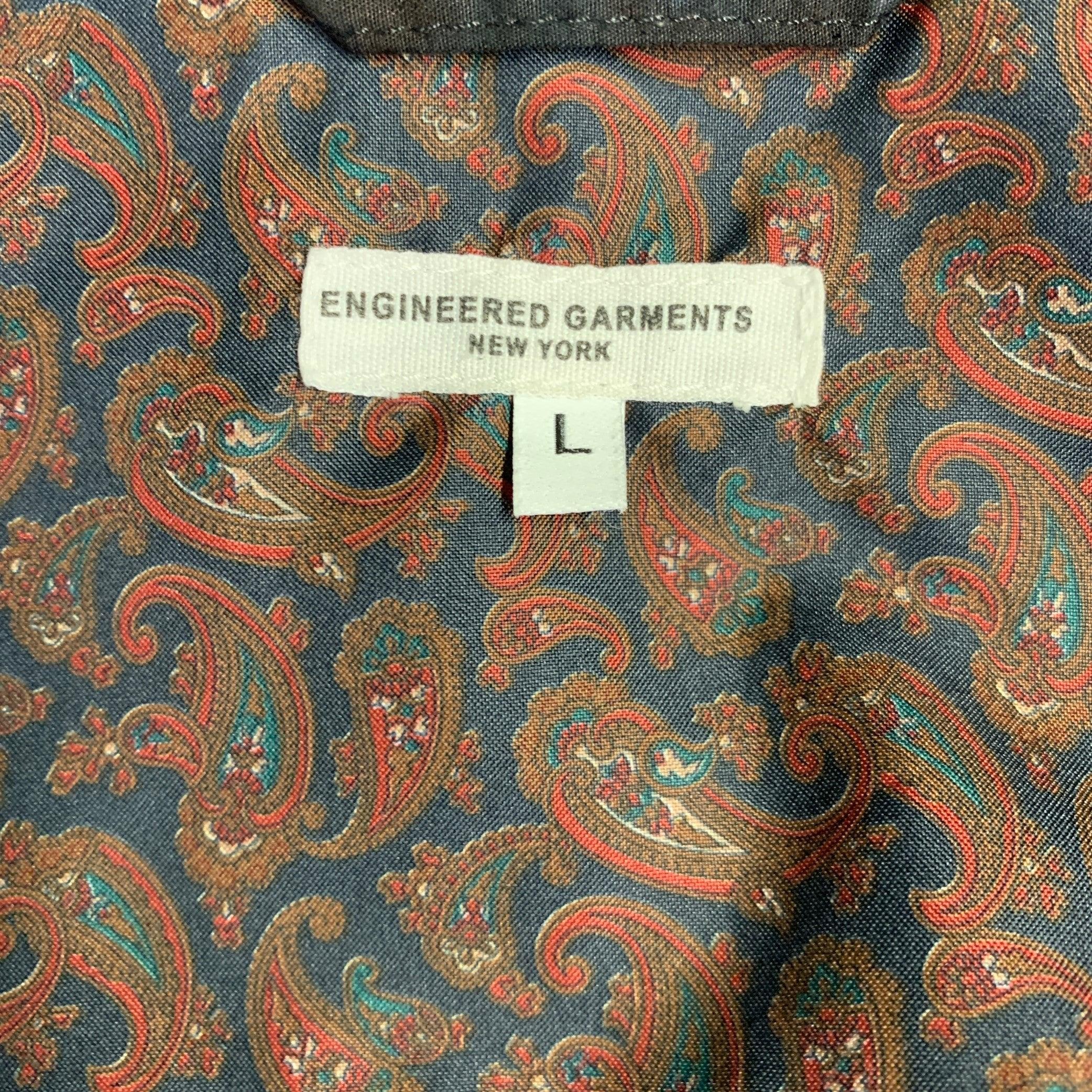 ENGINEERED GARMENTS Size L Black Blue Marbled Cotton Chore Jacket For Sale 1
