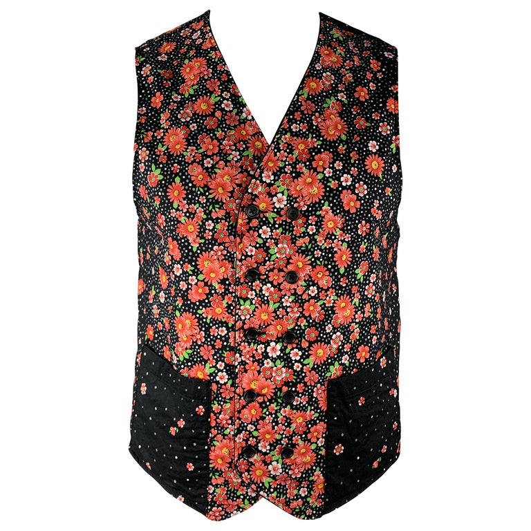 ENGINEERED GARMENTS Size L Black and Red Floral Cotton Reversible Vest ...