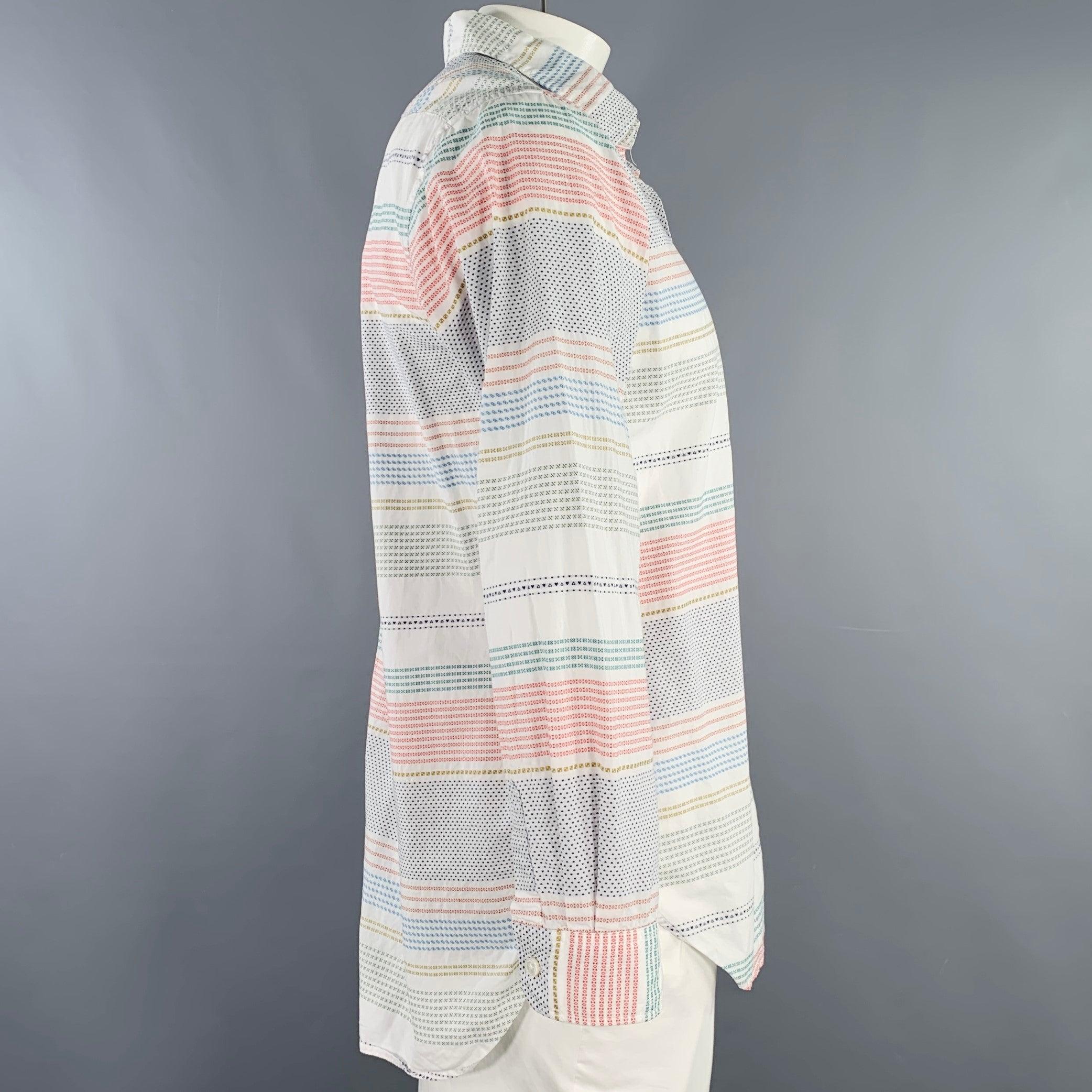 Gray ENGINEERED GARMENTS Size L White Multi Color Stripe Cotton Long Sleeve Shirt For Sale