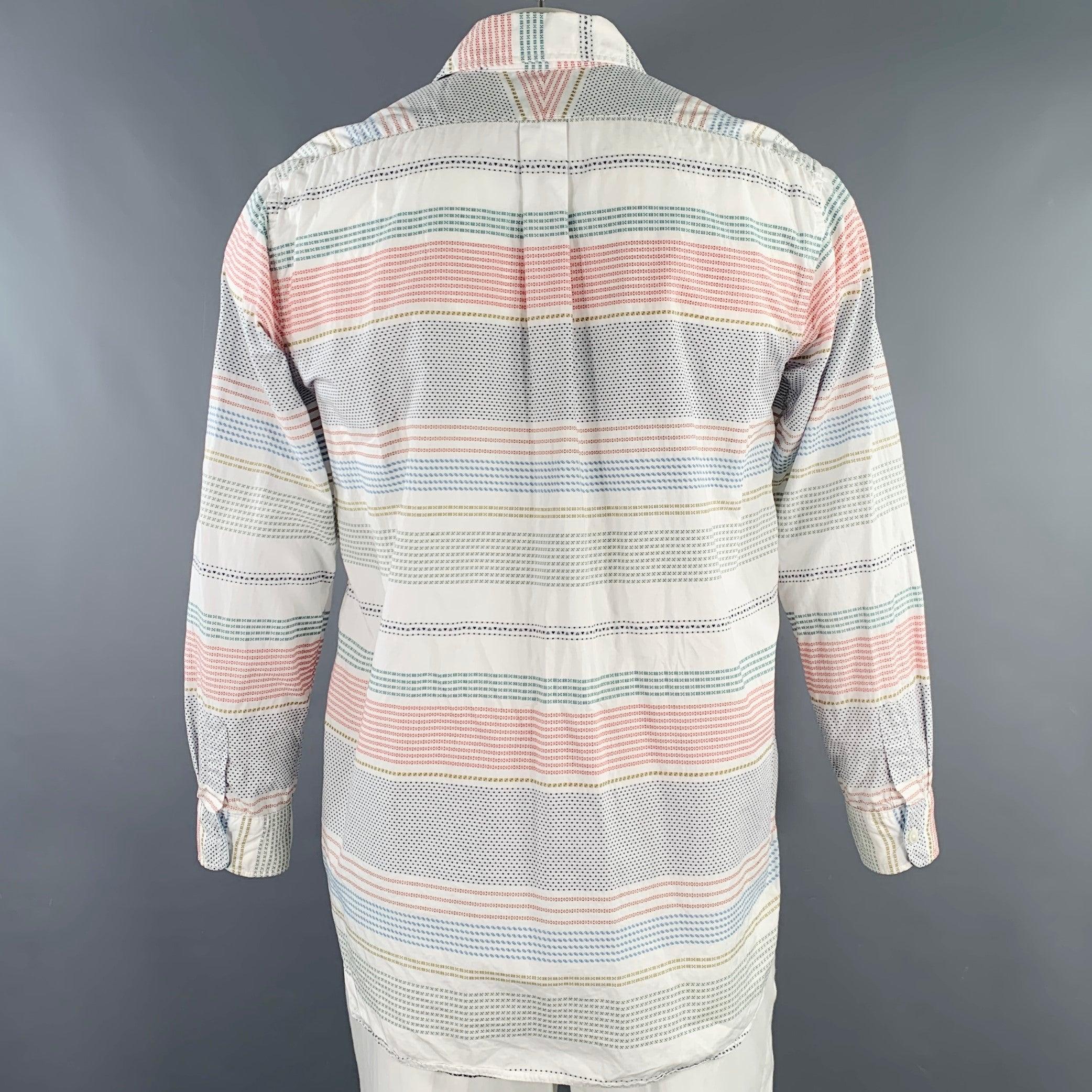 ENGINEERED GARMENTS Size L White Multi Color Stripe Cotton Long Sleeve Shirt In Excellent Condition For Sale In San Francisco, CA