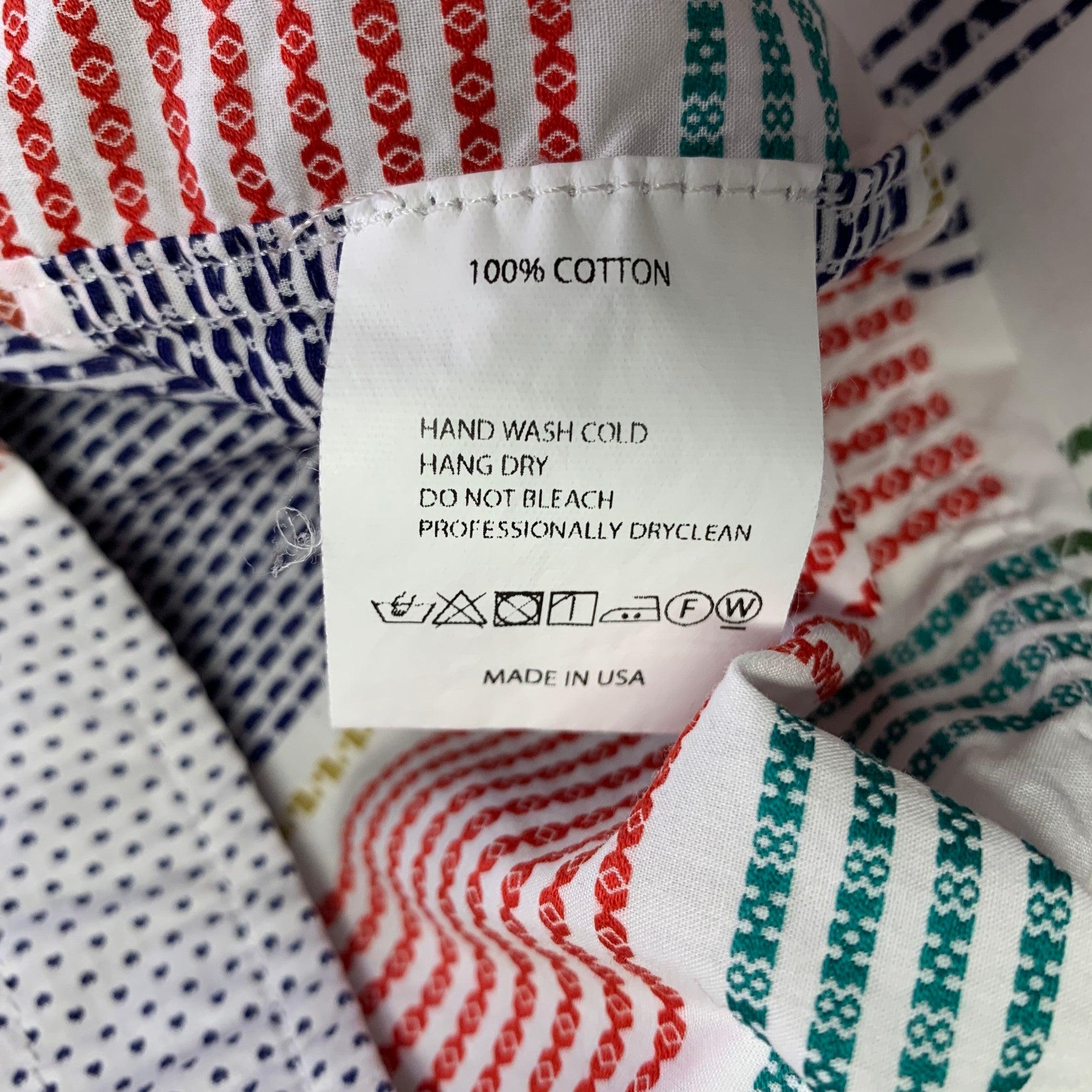 ENGINEERED GARMENTS Size L White Multi Color Stripe Cotton Long Sleeve Shirt For Sale 1