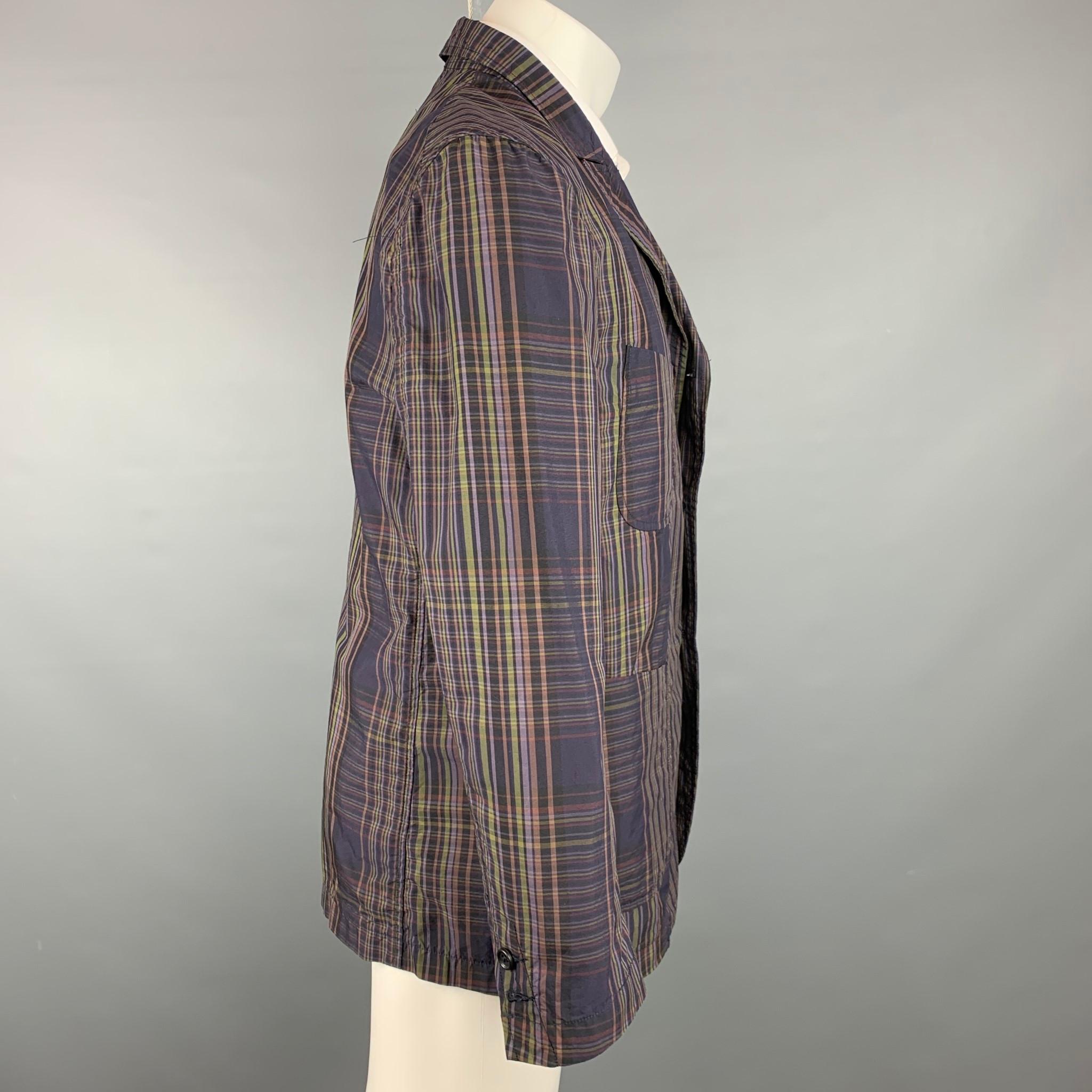 Gray ENGINEERED GARMENTS Size M Brown & Olive Plaid Cotton / Nylon Sport Coat