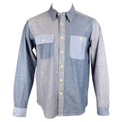 ENGINEERED GARMENTS Size M Light Blue Color Block Chambray Long Sleeve Shirt