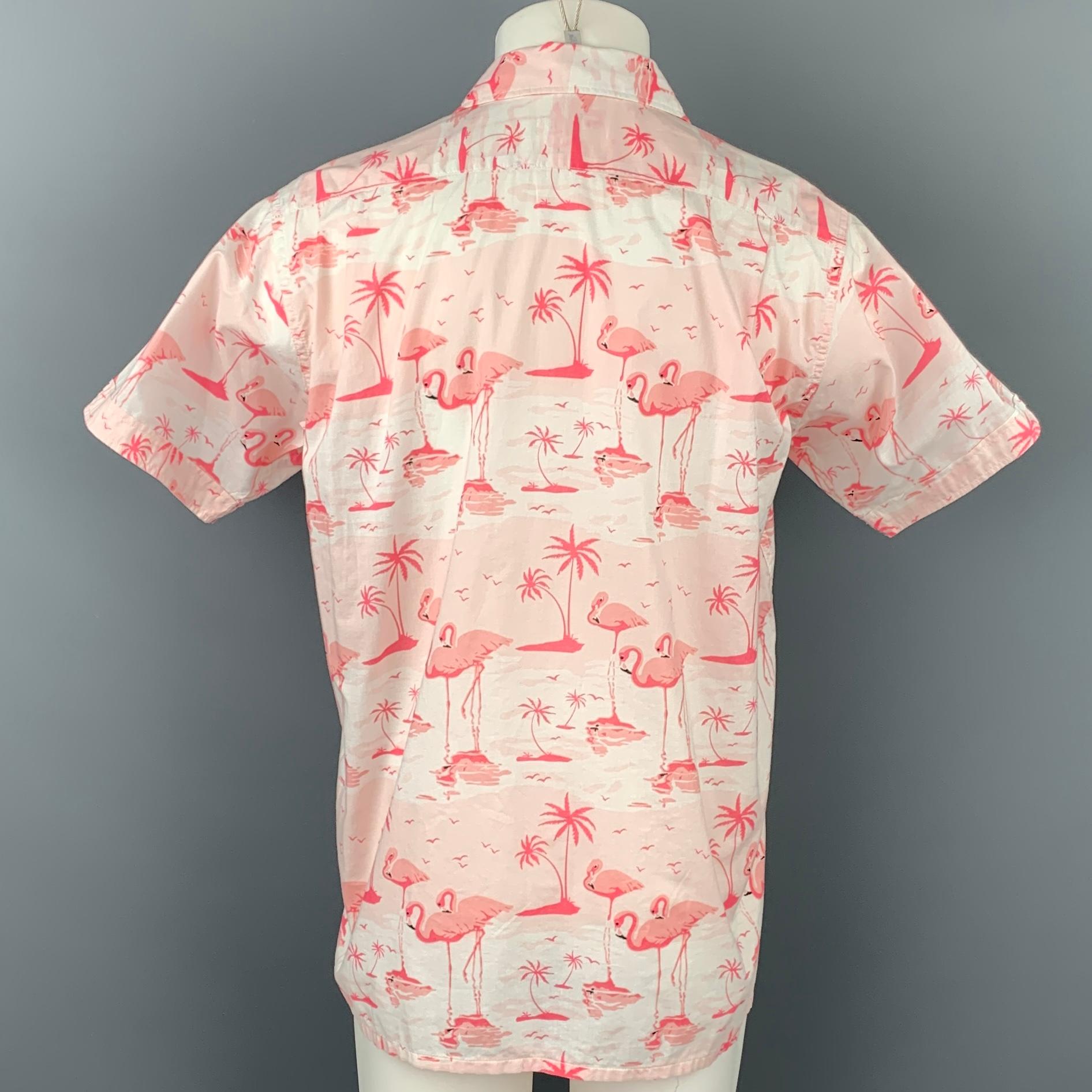 Beige ENGINEERED GARMENTS Size M Pink & White Flamingo Print Cotton Camp Shirt