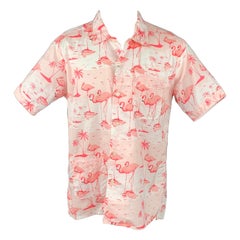 ENGINEERED GARMENTS Size M Pink & White Flamingo Print Cotton Camp Shirt