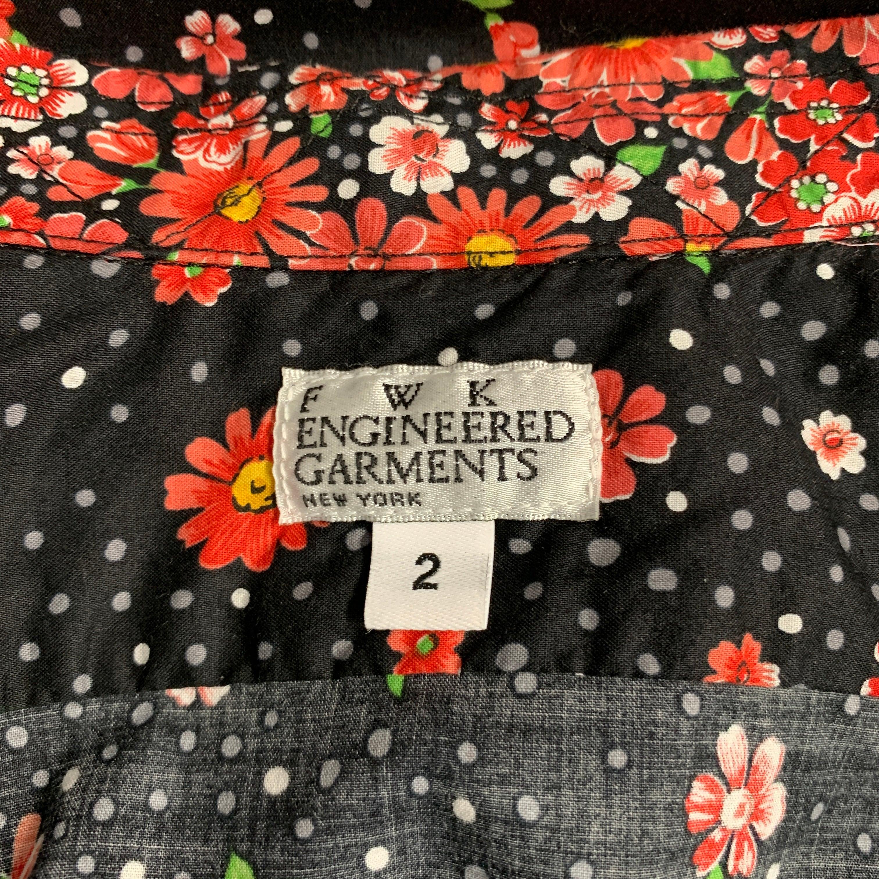 ENGINEERED GARMENTS Size S Black Red Cotton Floral Short Sleeve Casual Top 1