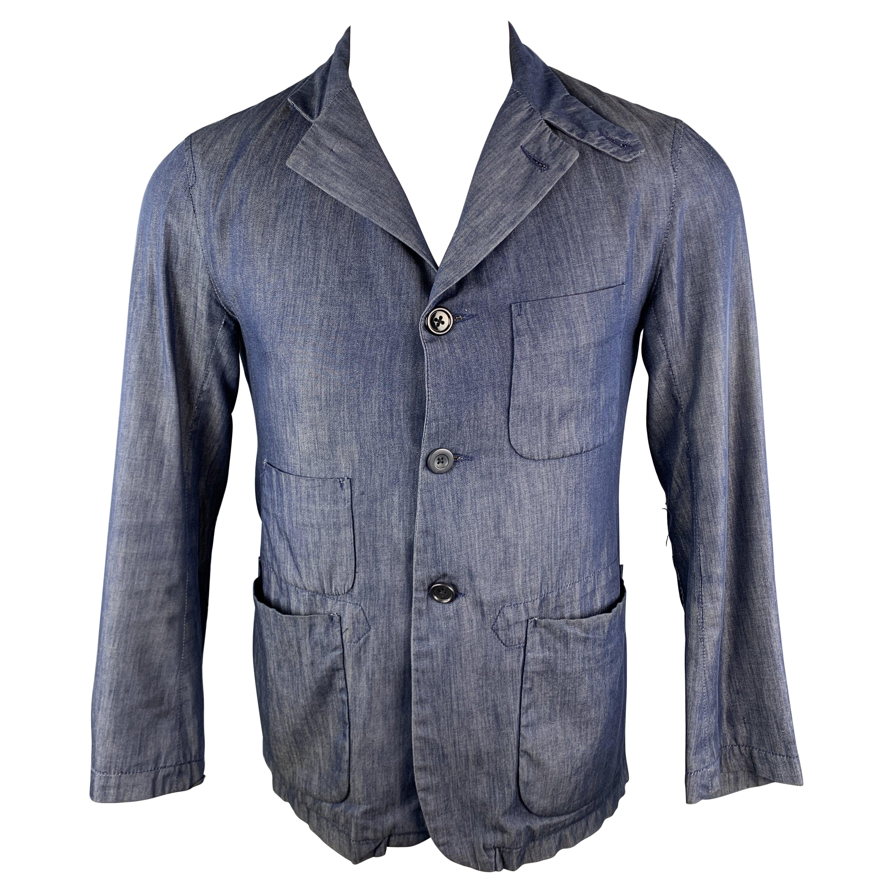 ENGINEERED GARMENTS Talla XS Chaqueta de algodón azul marino con cuello abotonado y bolsillos de parche