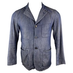 ENGINEERED GARMENTS Talla XS Chaqueta de algodón azul marino con cuello abotonado y bolsillos de parche