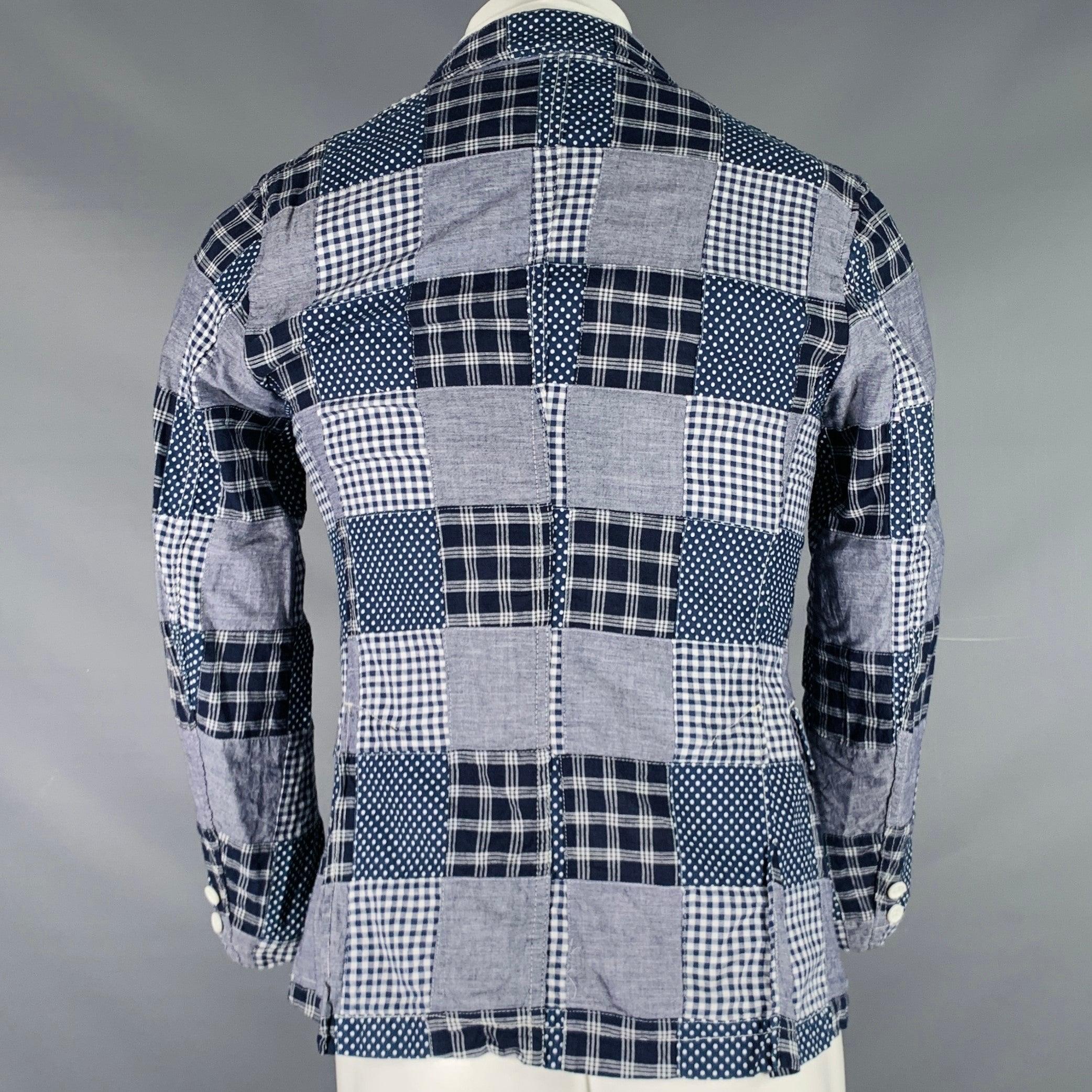 Gray ENGINEERED GARMENTS Size XS Navy White Patchwork Cotton Sport Coat For Sale