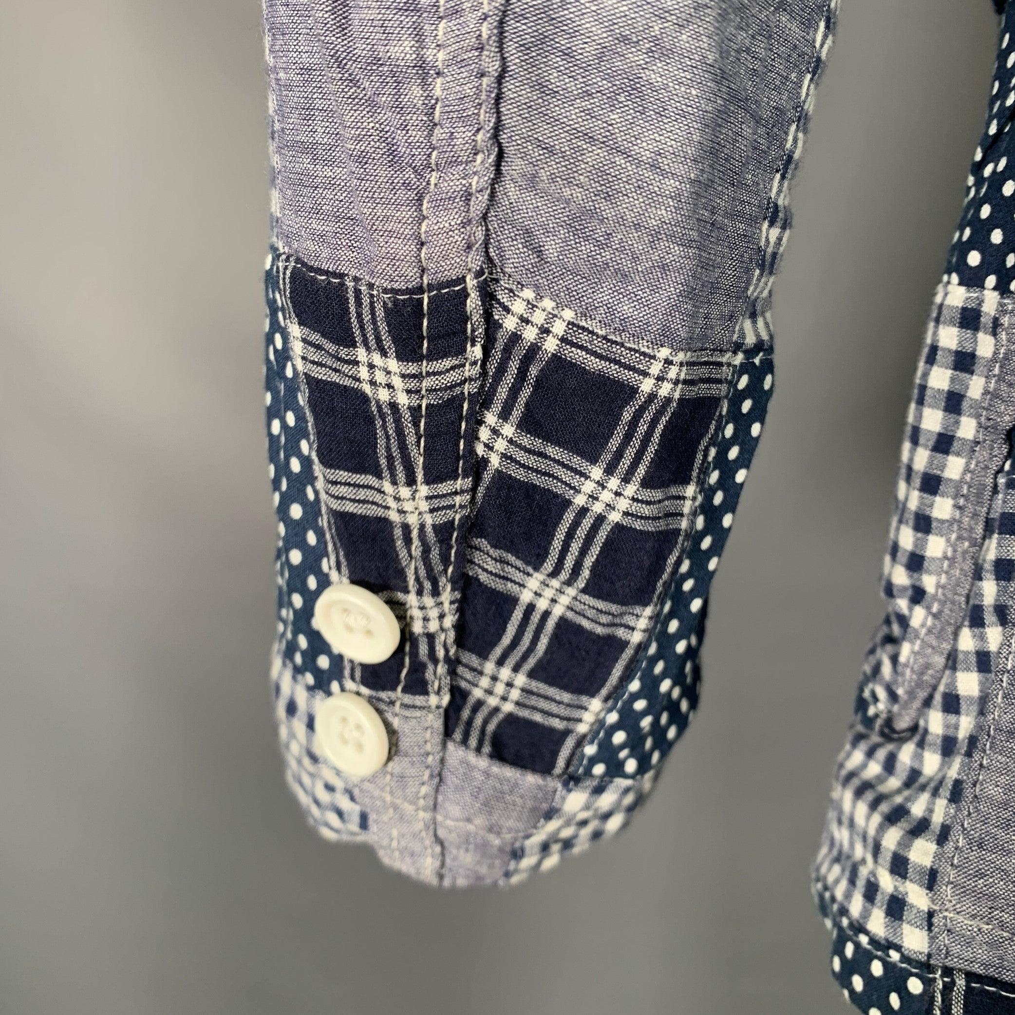 ENGINEERED GARMENTS Size XS Navy White Patchwork Cotton Sport Coat In Excellent Condition For Sale In San Francisco, CA