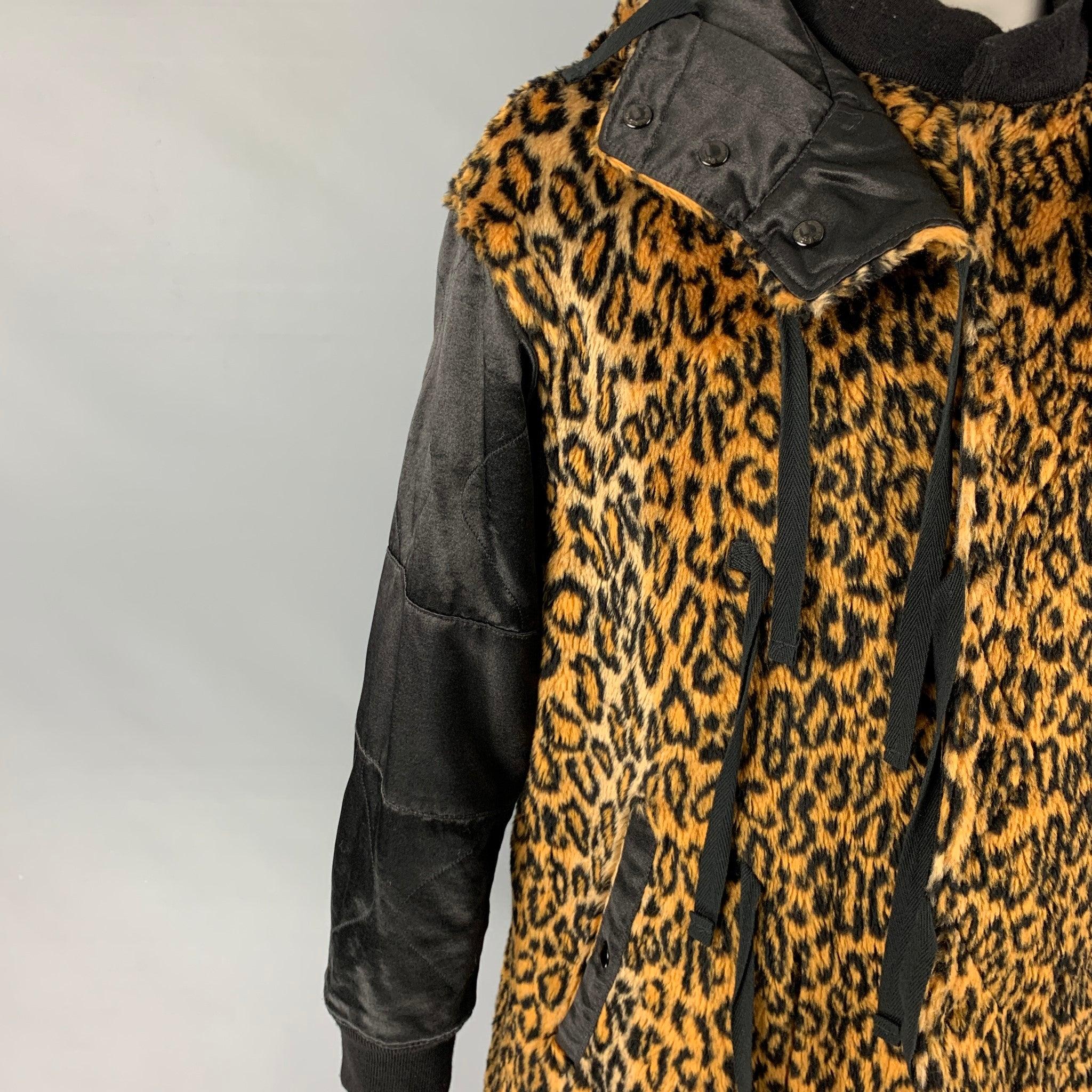 ENGINEERED GARMENTSSize L Black Tan Animal Print Polyester / Cotton Coat In Good Condition For Sale In San Francisco, CA