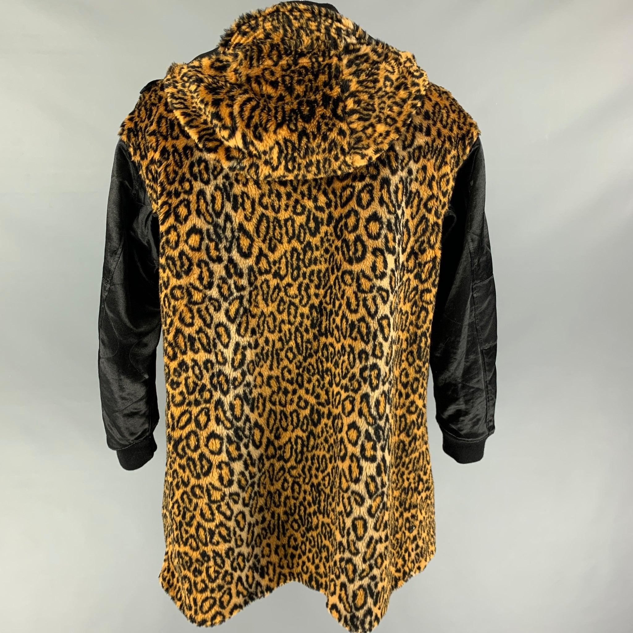 ENGINEERED GARMENTSSize L Black Tan Animal Print Polyester / Cotton Coat For Sale 1