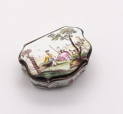 Boîte géorgienne décorée à l'émail de Battersea en argent sterling, Angleterre, 1770