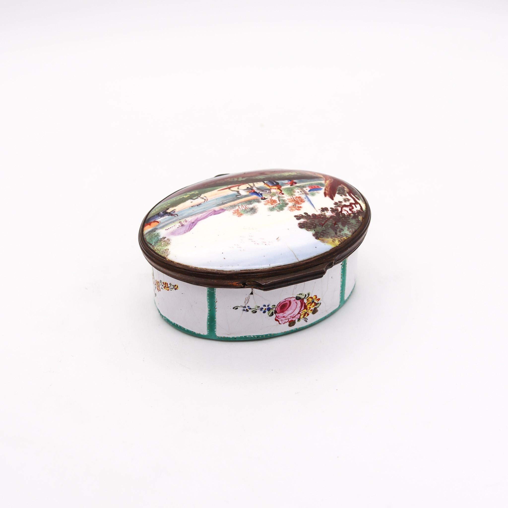 George IV England 1810 Georgian Battersea Enamel Neoclassical Decorated Box For Sale