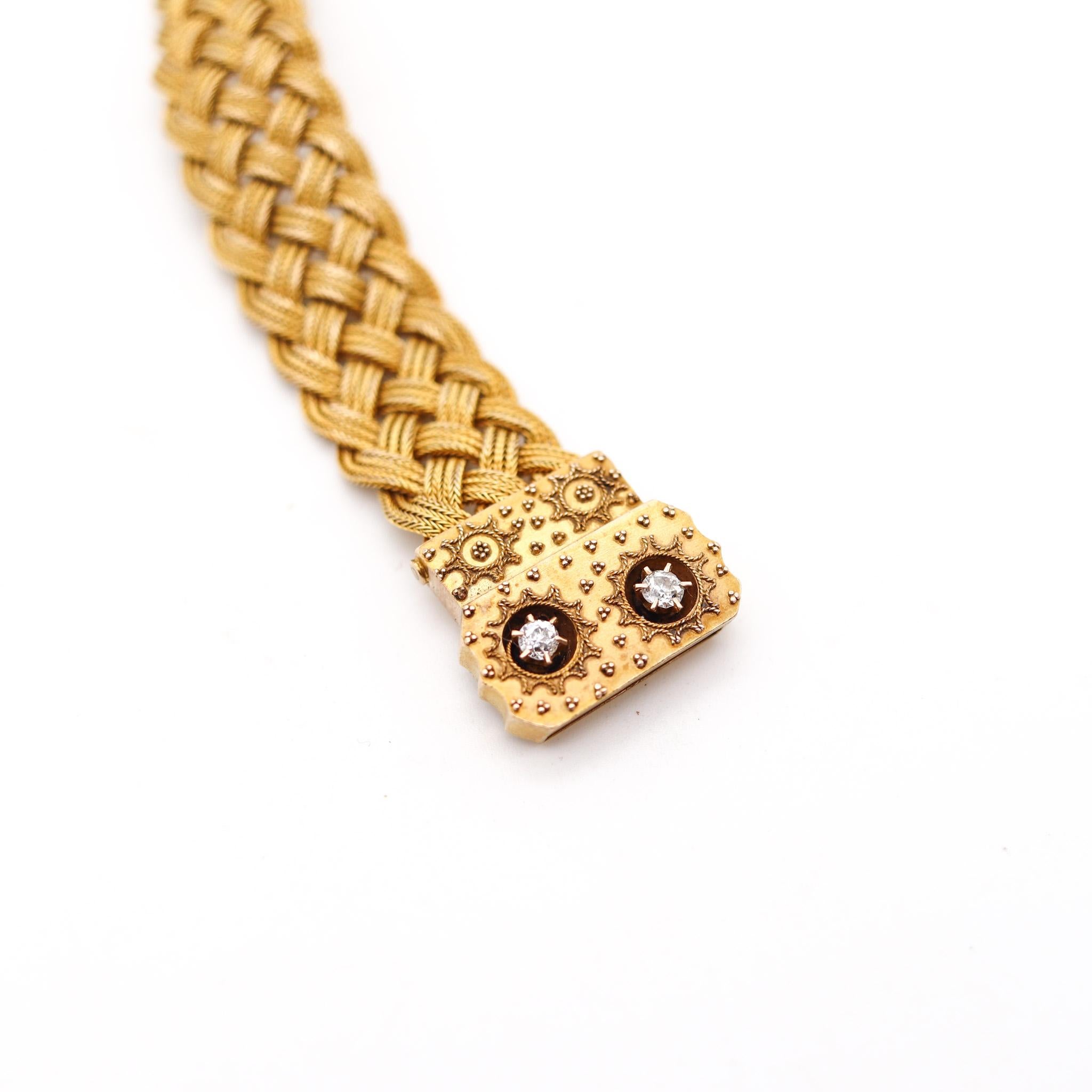 England 1860 viktorianisches gewebtes etruskisches Revival-Armband aus 14 Karat Gelbgold im Zustand „Hervorragend“ im Angebot in Miami, FL