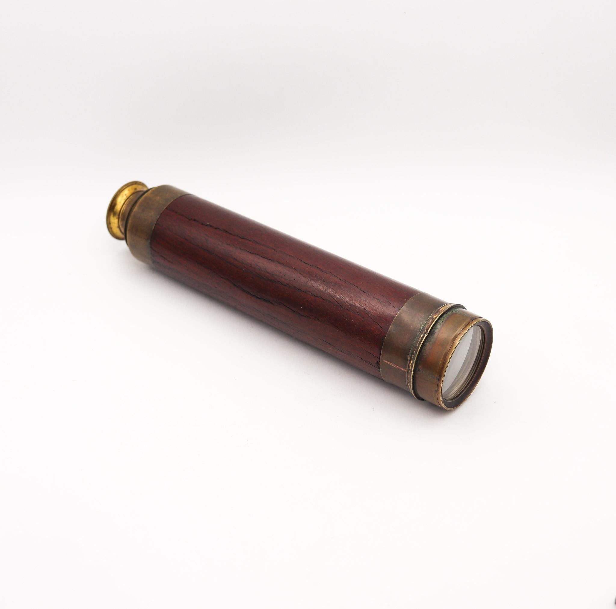 British four-Draws Monocular Telescope.

Very unusual monocular telescope, created in England during the Victorian era, in the last three-quarters of the 19th century, circa 1880. This is a British navy long monocular telescope, crafted with 4-draws