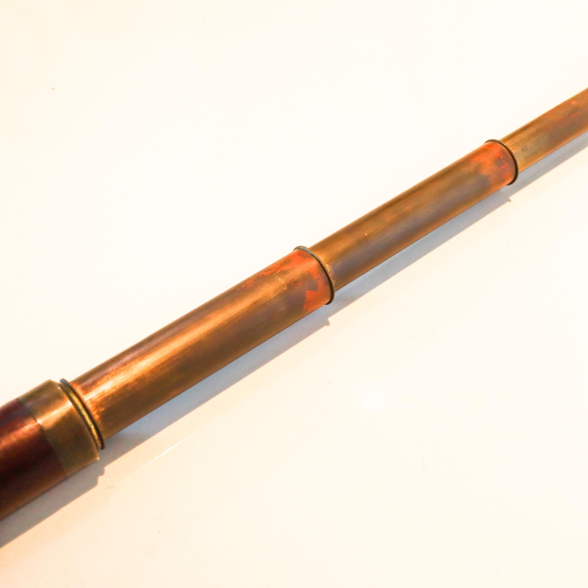 Hand-Crafted England 1880 British Navy Four Draw Long Monocular Telescope In Wood And Brass
