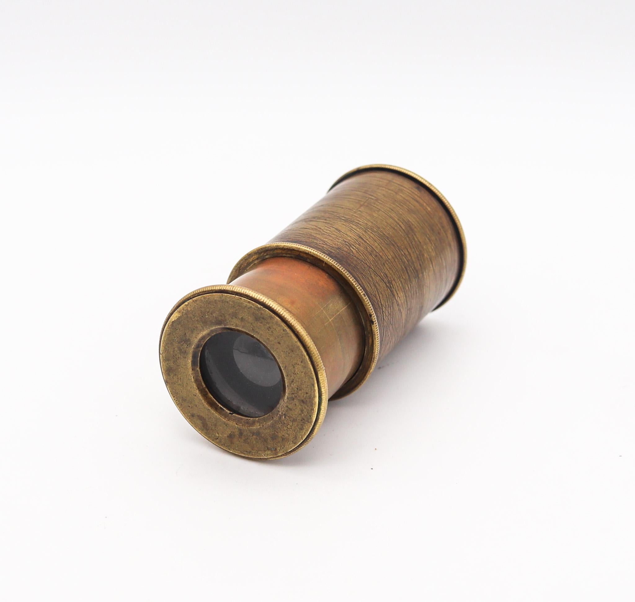 Late Victorian England 1880 Two Draw Personal Pocket Monocular Telescope In Polished Brass For Sale