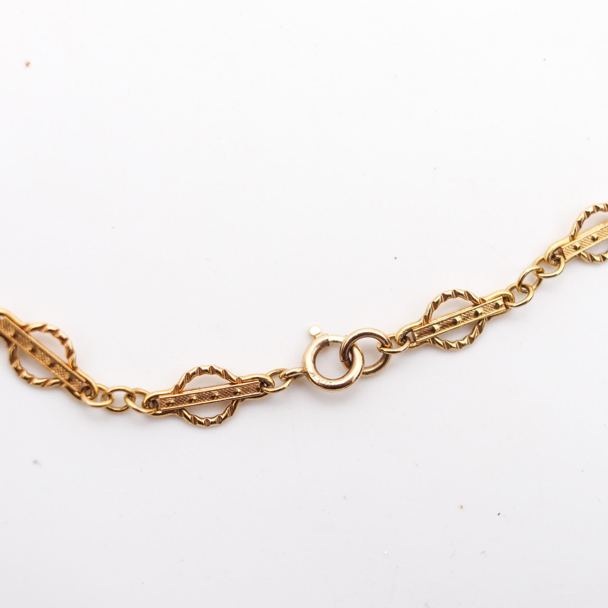 England 1880 Victorian Neo Gothic Geometric Long Chain In 14Kt Yellow Gold In Excellent Condition In Miami, FL