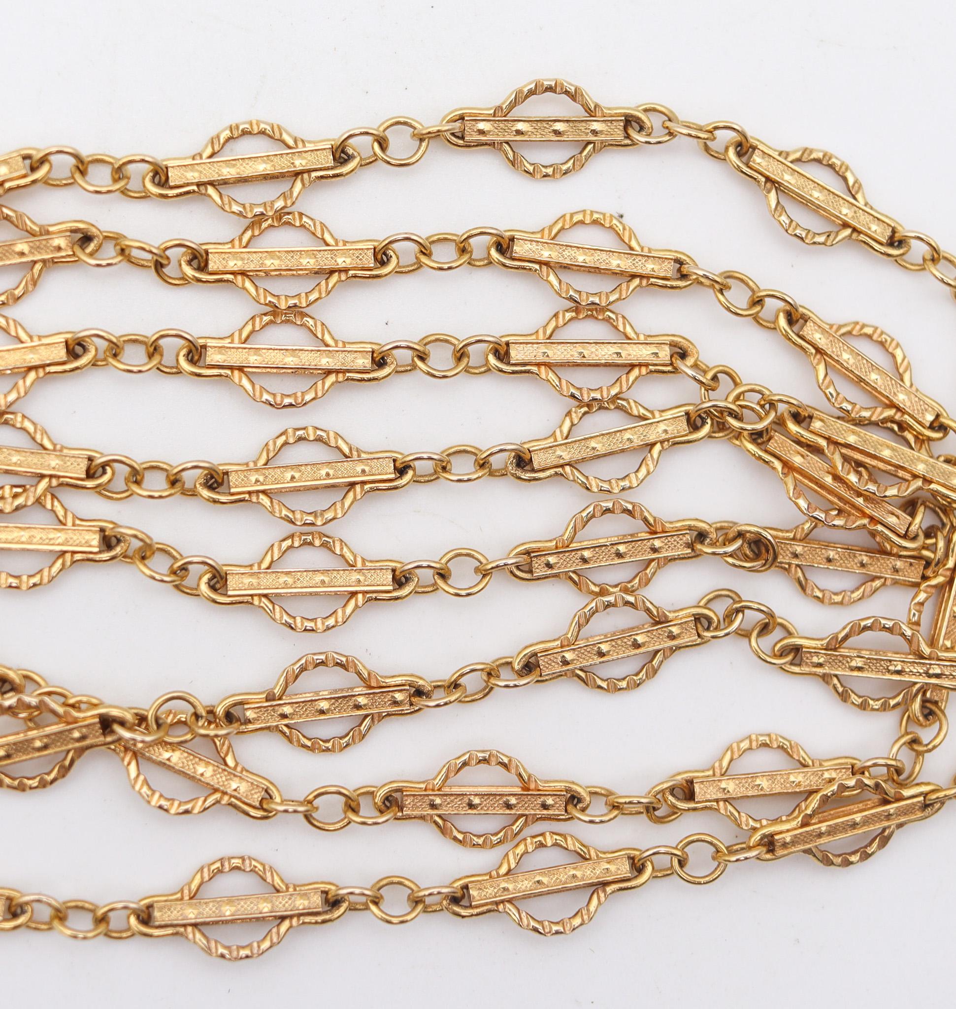 England 1880 Victorian Neo Gothic Geometric Long Chain In 14Kt Yellow Gold 1