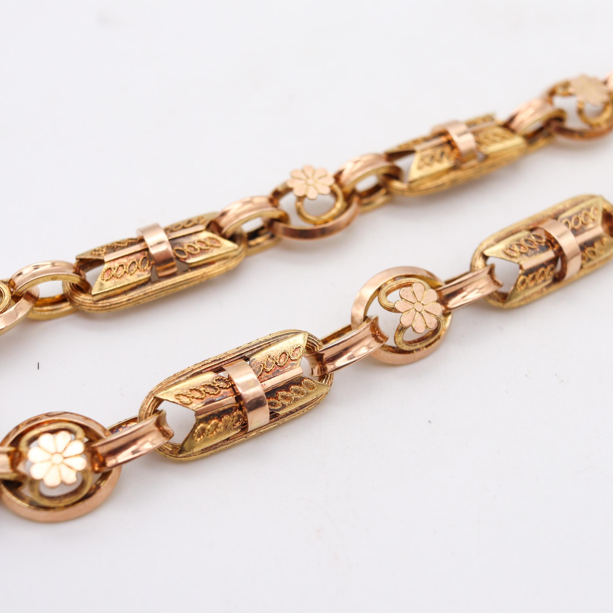 Women's or Men's England 1880 Victorian Neo Gothic Geometric Necklace Chain In 14Kt Yellow Gold