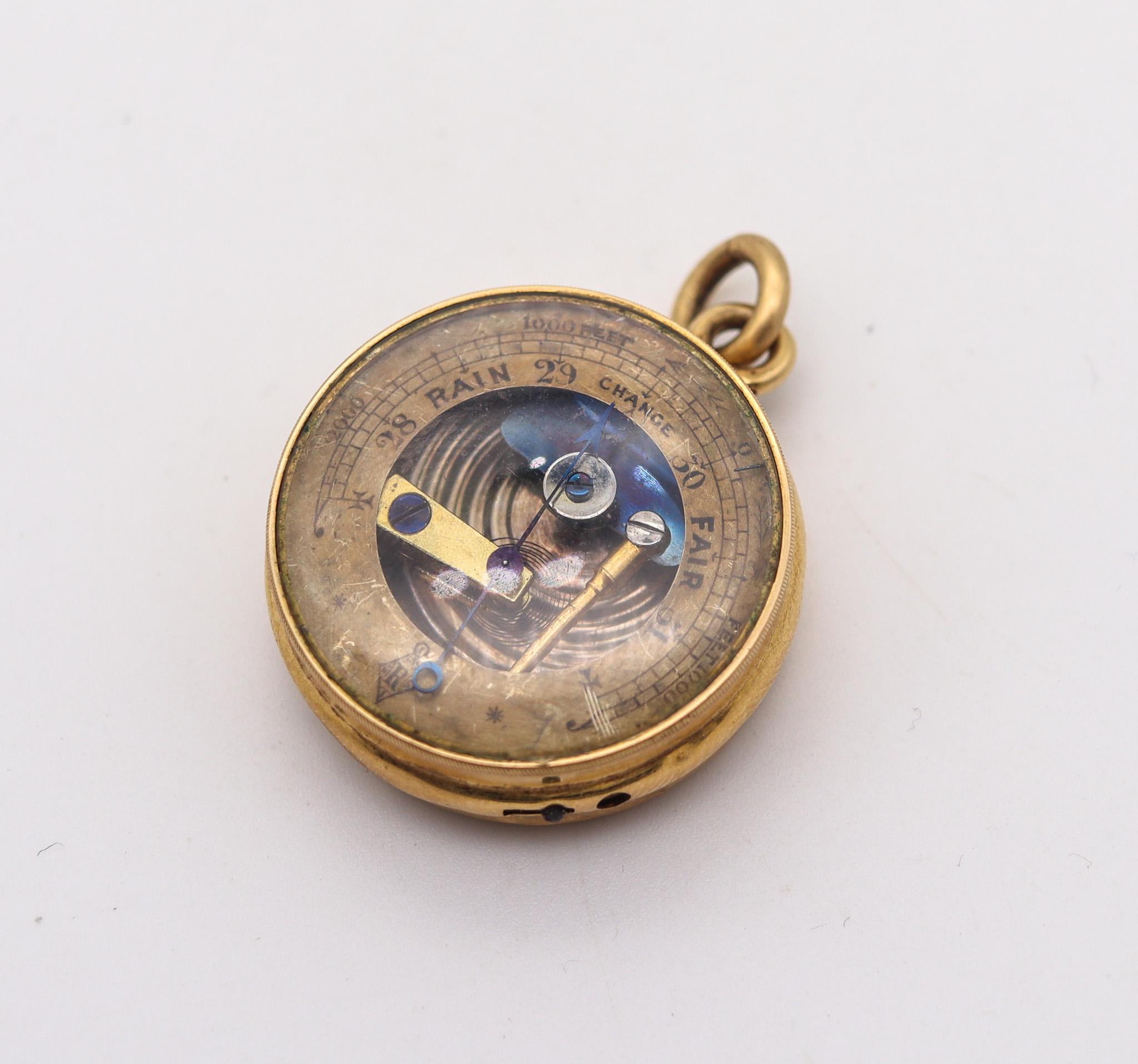 England 1880 Victorian Pocket Barometer Pendant-Charm In 18Kt Yellow Gold In Good Condition For Sale In Miami, FL