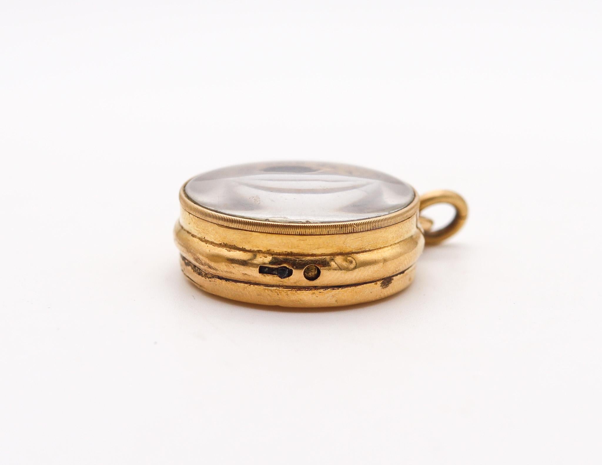 Women's or Men's England 1880 Victorian Pocket Barometer Pendant-Charm In 18Kt Yellow Gold For Sale