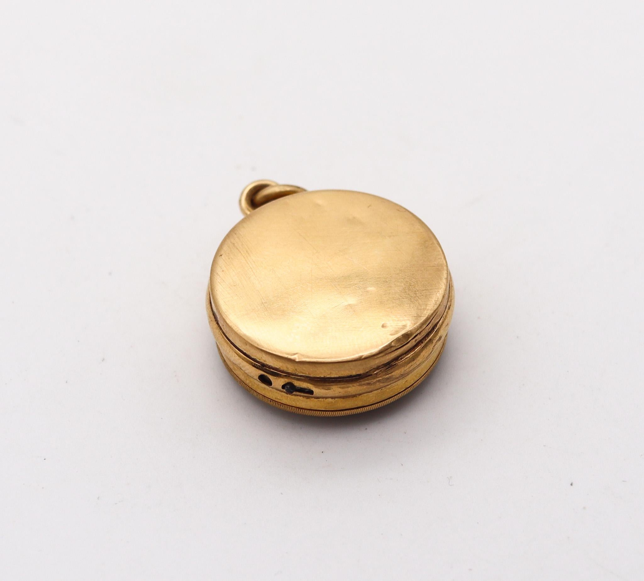 England 1880 Victorian Pocket Barometer Pendant-Charm In 18Kt Yellow Gold For Sale 1