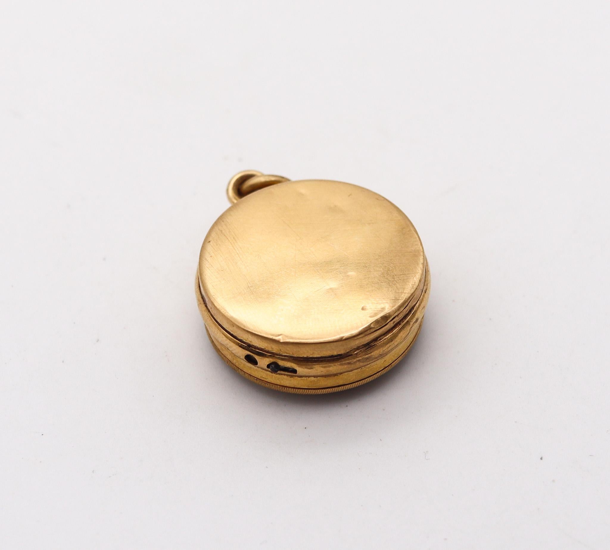 Pendentif baromètre de poche victorien en or jaune 18 carats, Angleterre, 1880 Unisexe en vente