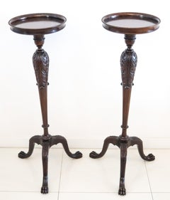 ENGLAND 1890 Victorian Continental Pair Of Pedestals Carved In Mahogany Wood