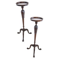 Antique ENGLAND 1890 Victorian Continental Pair Of Pedestals Carved In Mahogany Wood