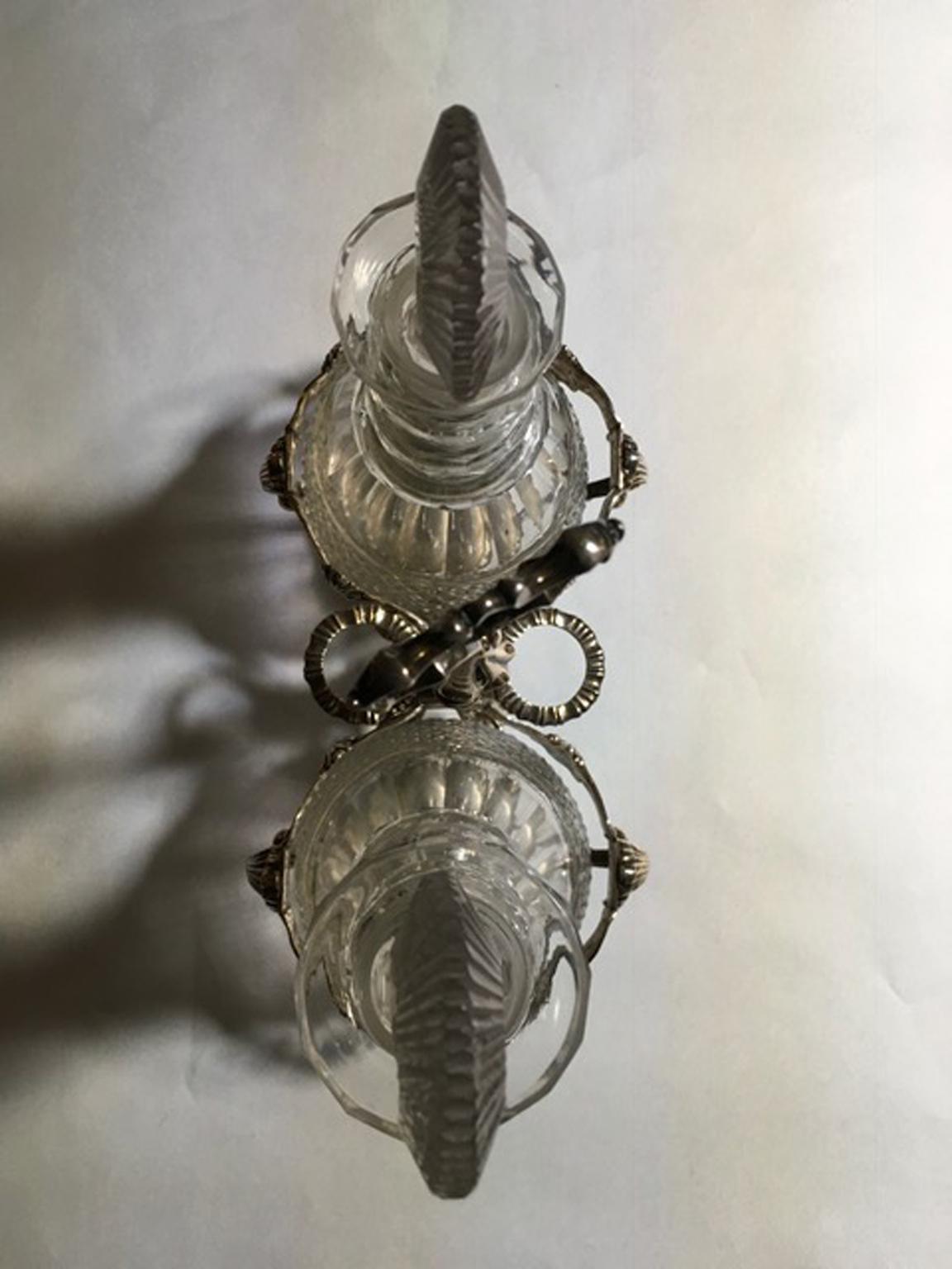 London 1750 George IV Silver Cruet Service Set with Two Cut Glass Bottles For Sale 7