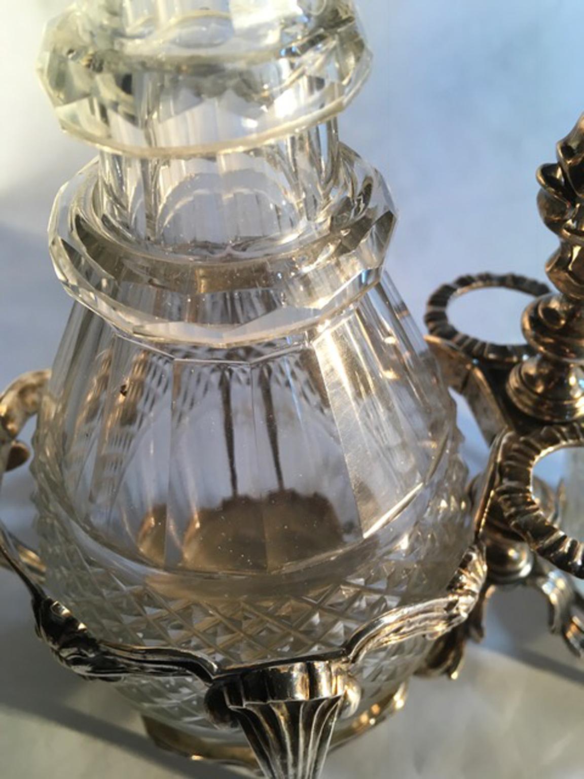 London 1750 George IV Silver Cruet Service Set with Two Cut Glass Bottles For Sale 11