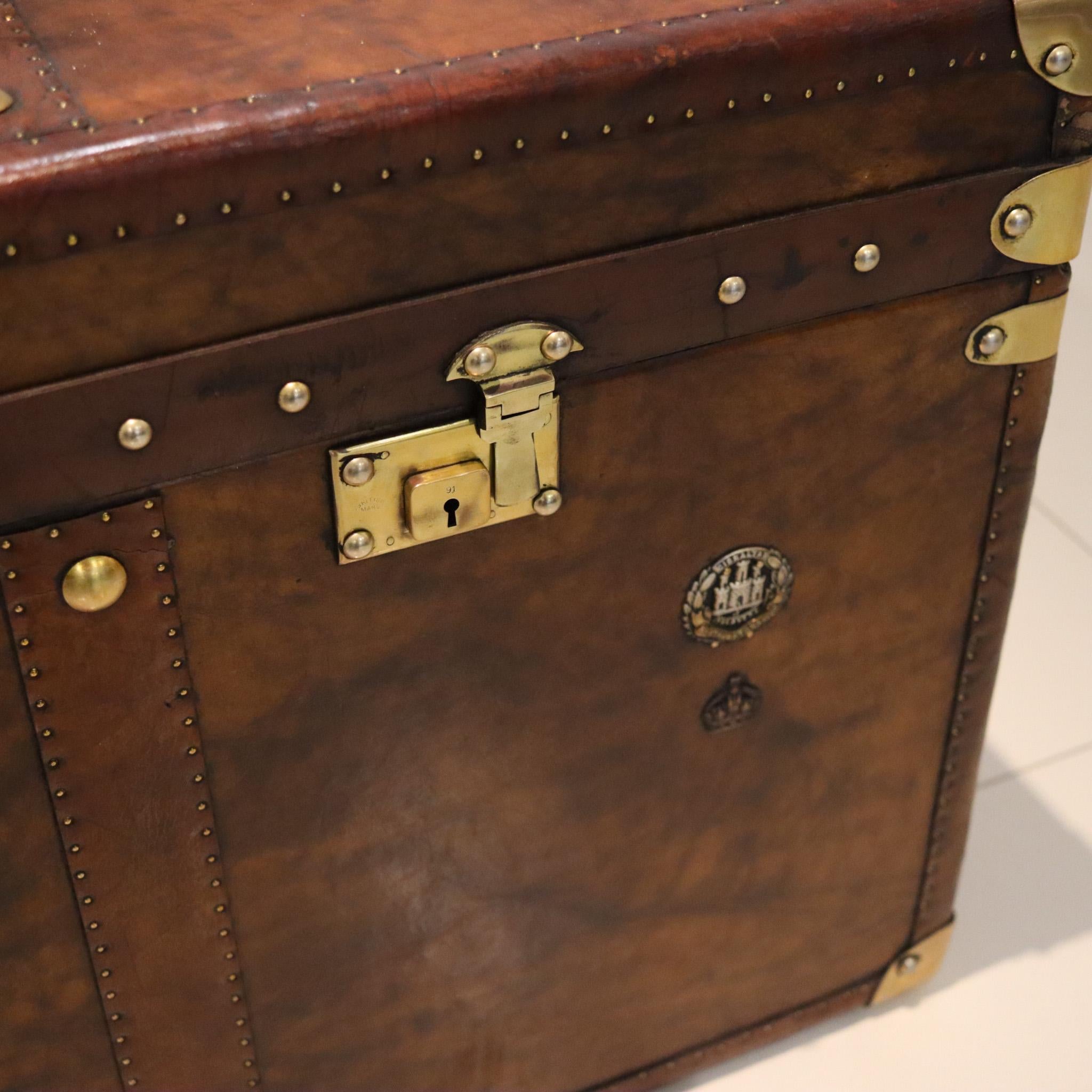 A military officer chest.

Exceptional square British military officer's travel trunk chest, from the late Victorian era, circa 1900. It was superbly rebuilt and refurbished in beautifully patinated antique leather with accents in solid brass and