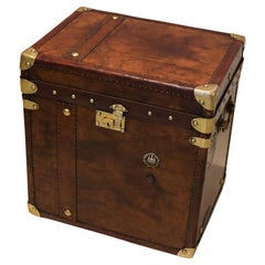 England 1900 Victorian Army Officer Travel Chest In Leather And Bronze