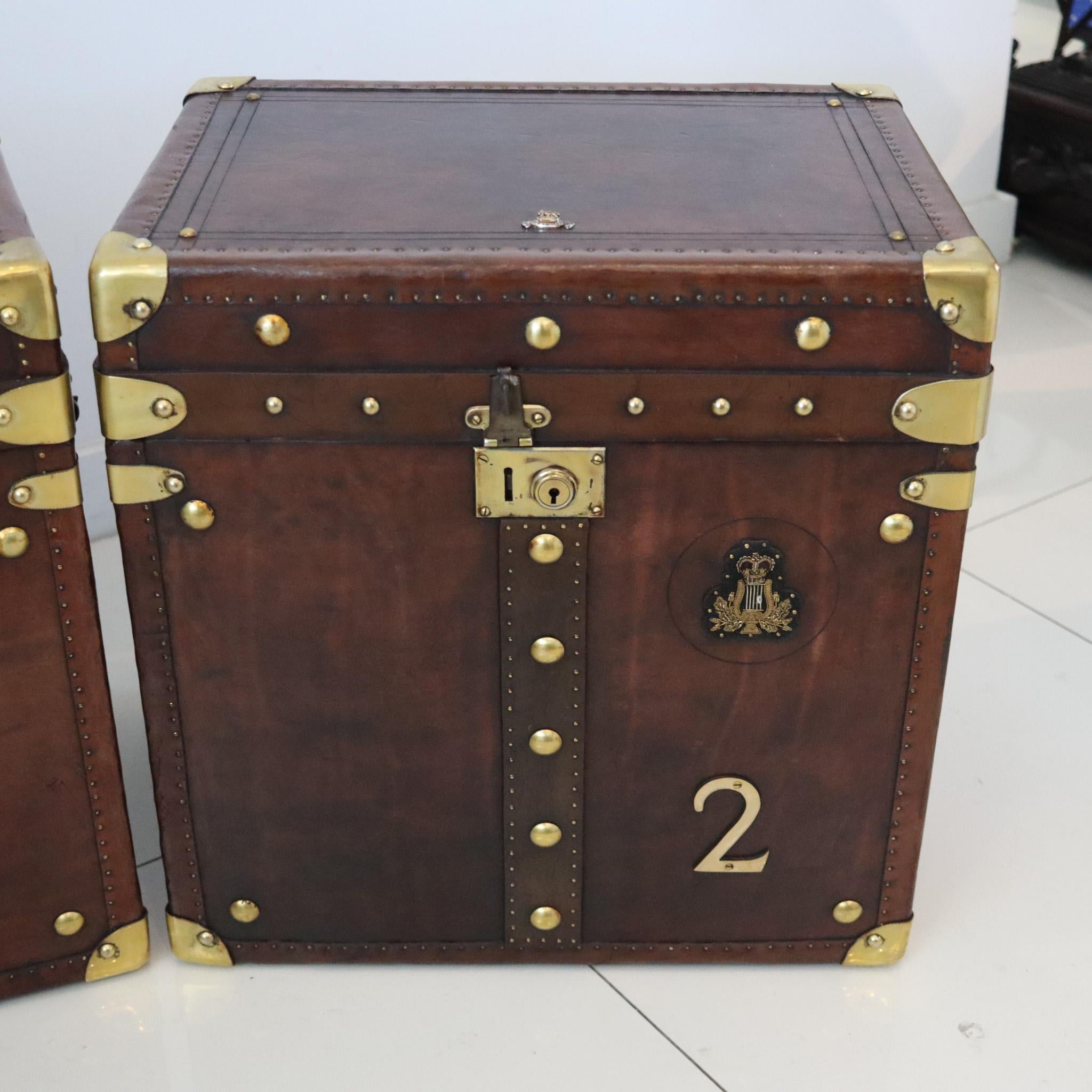 Pair of Military officer's chests in leather.

This is an exceptional pair of British military officer's travel trunk chest, created in England during the Victorian period, between the 1880-1900. These are superbly rebuilt and refurbished in