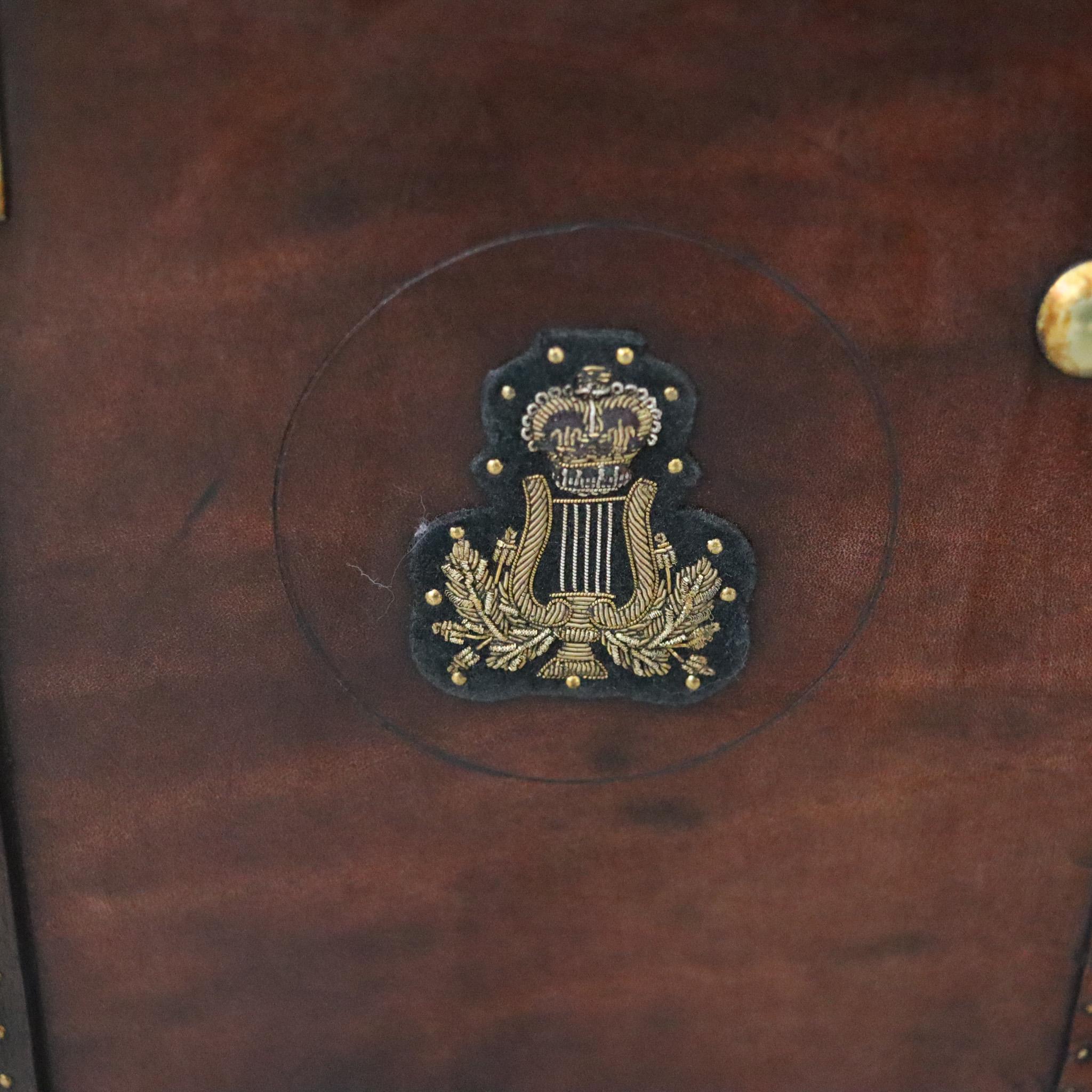 Hand-Crafted ENGLAND 1900 Victorian Pair Of Army Officer Travel Chests In Leather And Bronze
