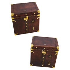 ENGLAND 1900 viktorianisches Paar Reisetruhen eines Armeeoffiziers aus Leder und Bronze, Paar