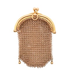 ENGLAND 1900 Victorian Pendant Mesh Pendant Purse In Solid 18Kt Yellow Gold