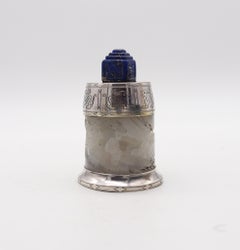 England 1929 Art Deco Chinoiserie Desk Lighter In Sterling Silver Jade And Lapis