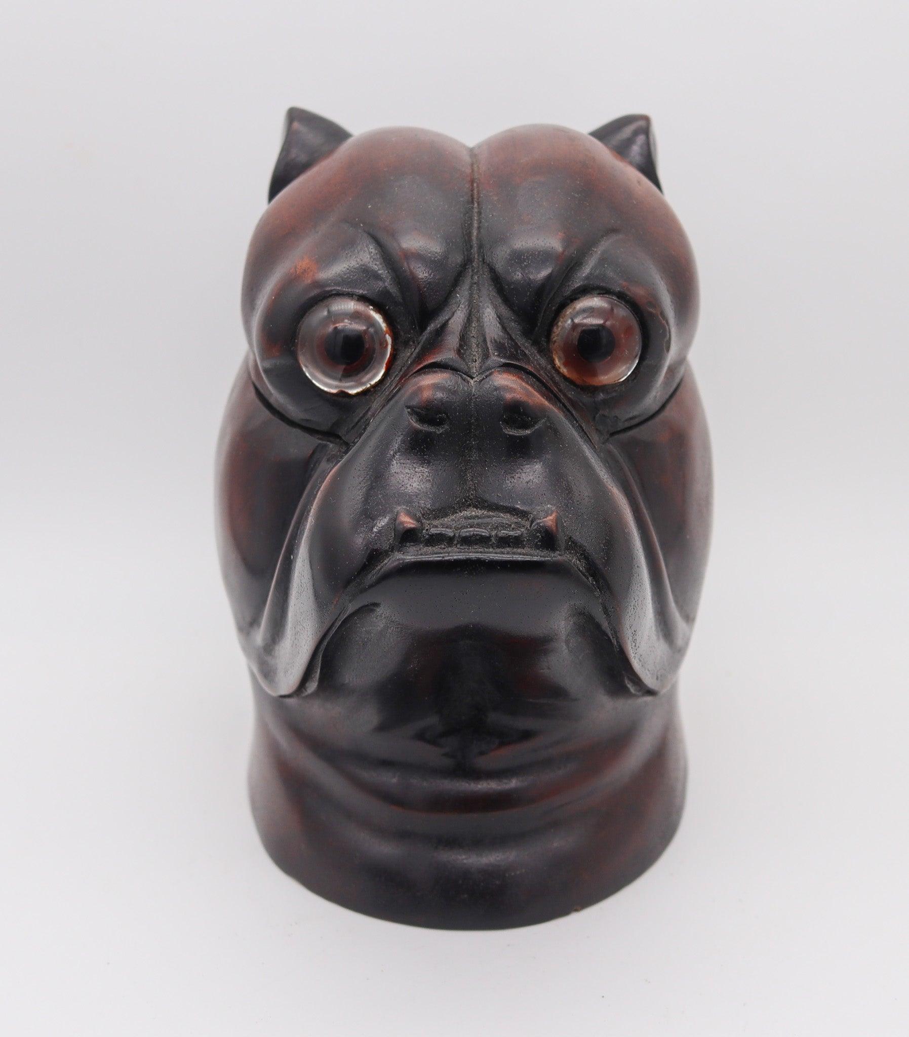 Art Deco ENGLAND 1930 Art-Deco Bulldog Figural Desk Box In Carved Wood