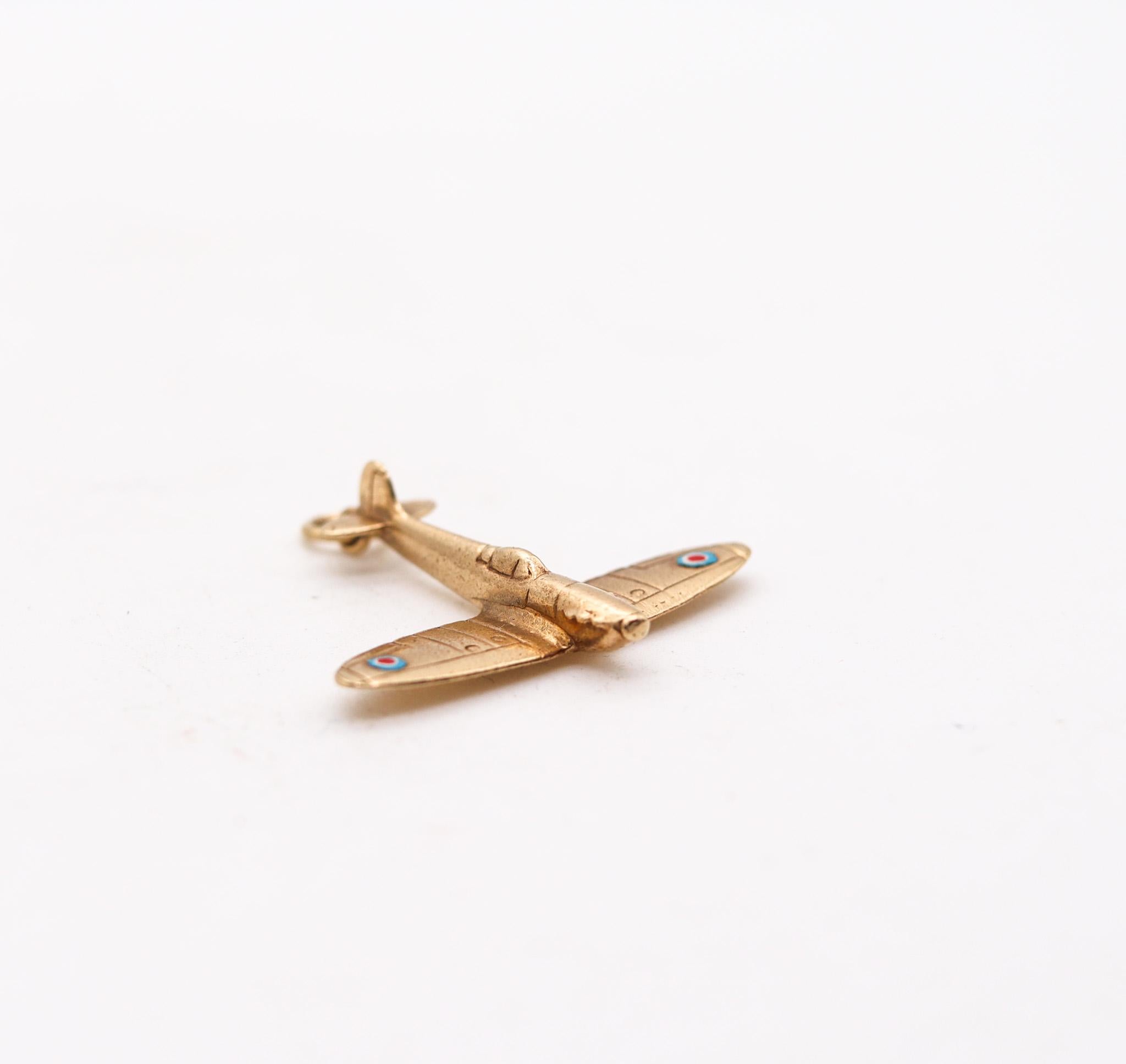 Post war enameled airplane pendant charm.

Stunning well detailed pendant charm, created in London England during the post war period, in the 1950. The charm has been made with very nice details in the shape of a British war plane from the RAF.