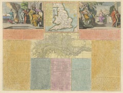 England and London Government Map with Allegorical Vignettes, ca. 1720